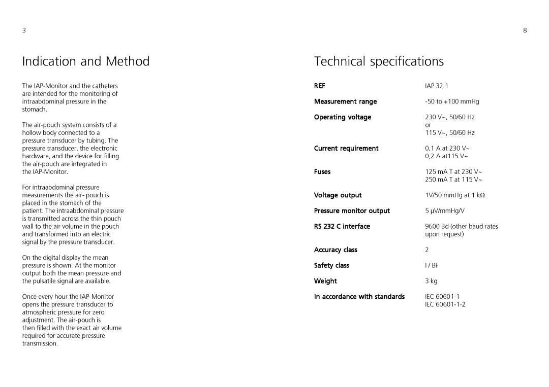 HP IAP 32.1 manual Indication and Method, Technical specifications 