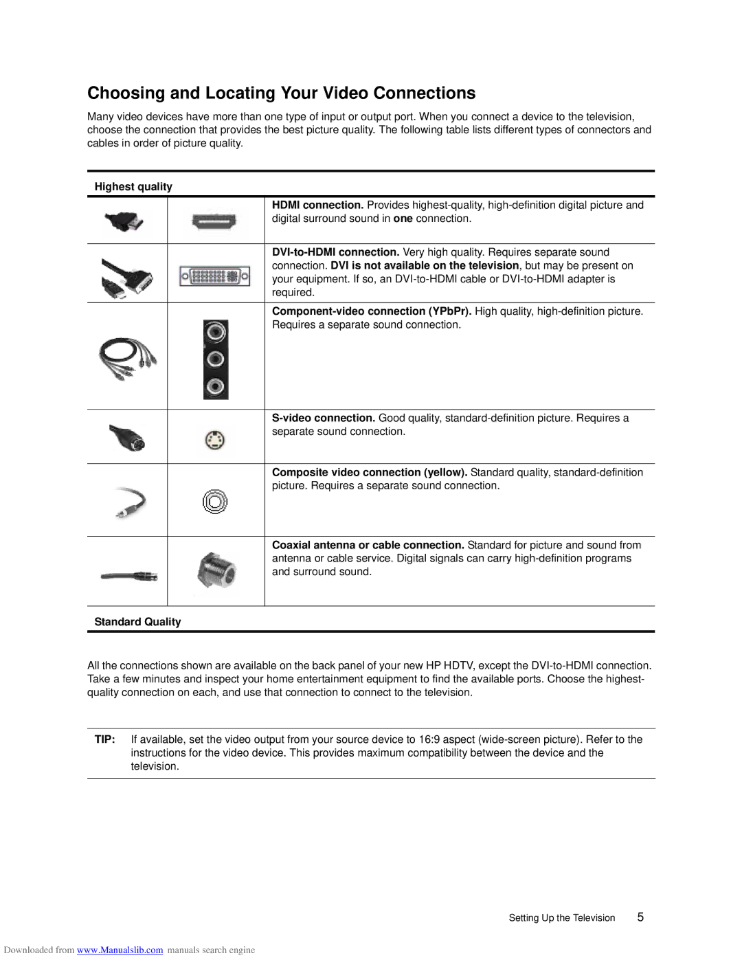 HP ID5226N, ID5286N manual Choosing and Locating Your Video Connections, Highest quality 