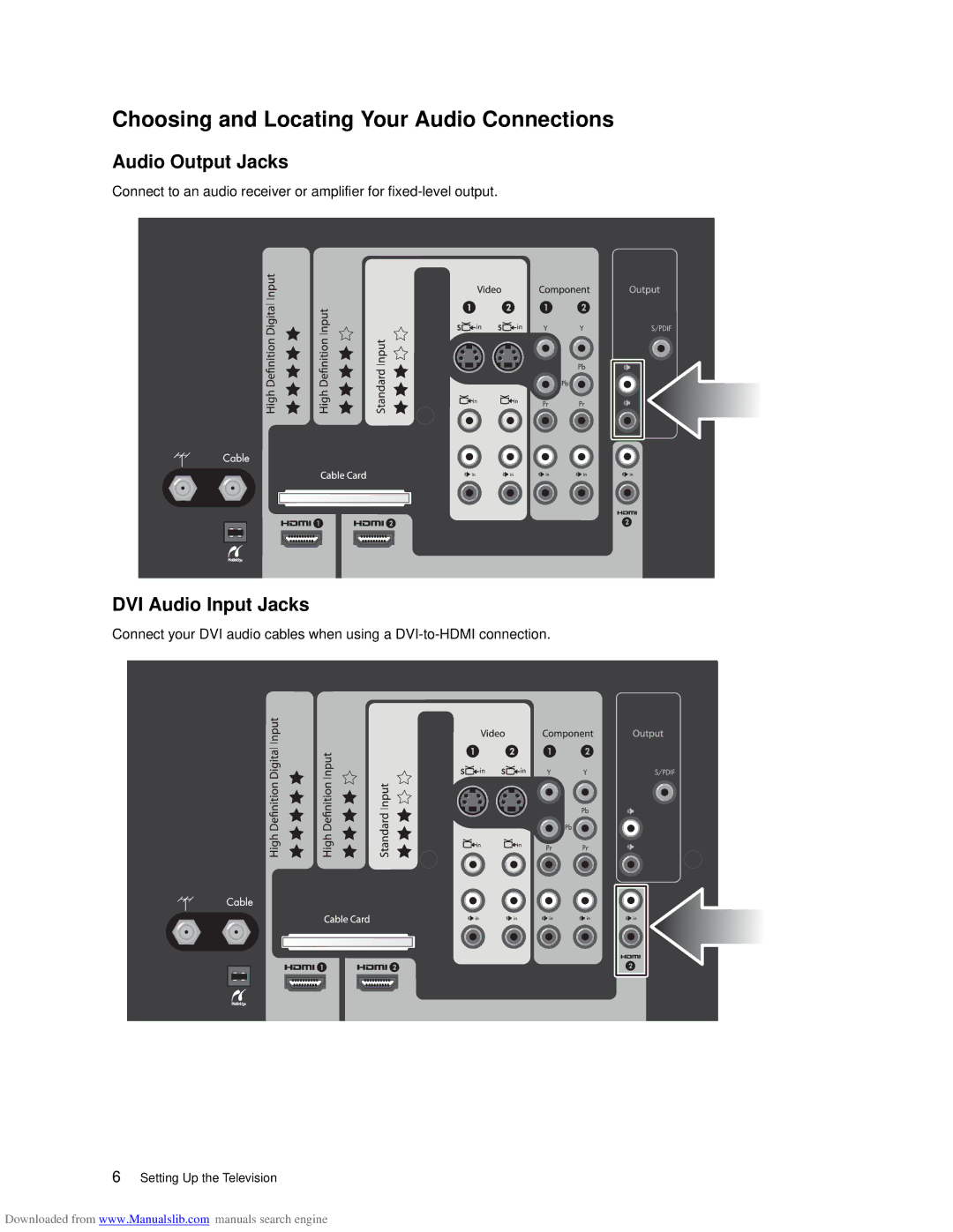 HP ID5286N, ID5226N manual Choosing and Locating Your Audio Connections, Audio Output Jacks, DVI Audio Input Jacks 