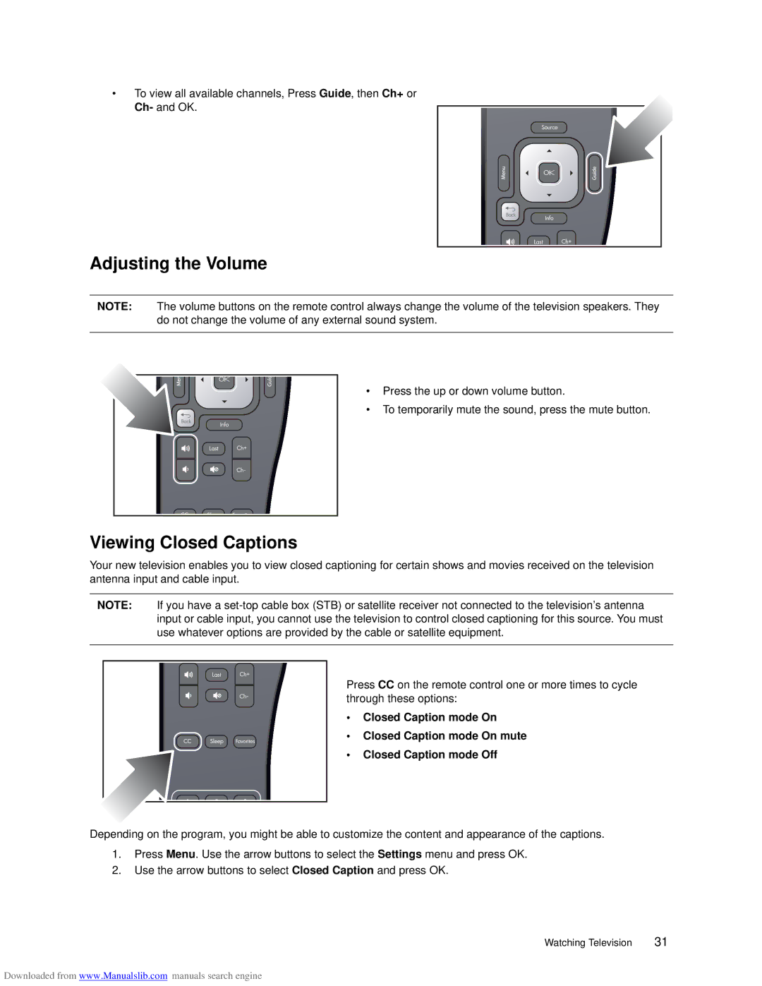 HP ID5226N, ID5286N manual Adjusting the Volume, Viewing Closed Captions 