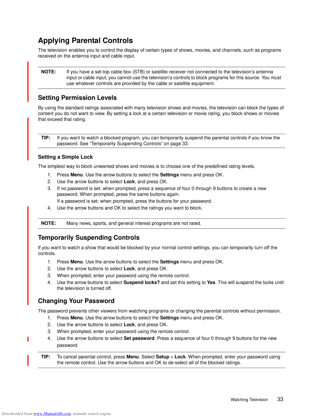 HP ID5226N Applying Parental Controls, Setting Permission Levels, Temporarily Suspending Controls, Changing Your Password 