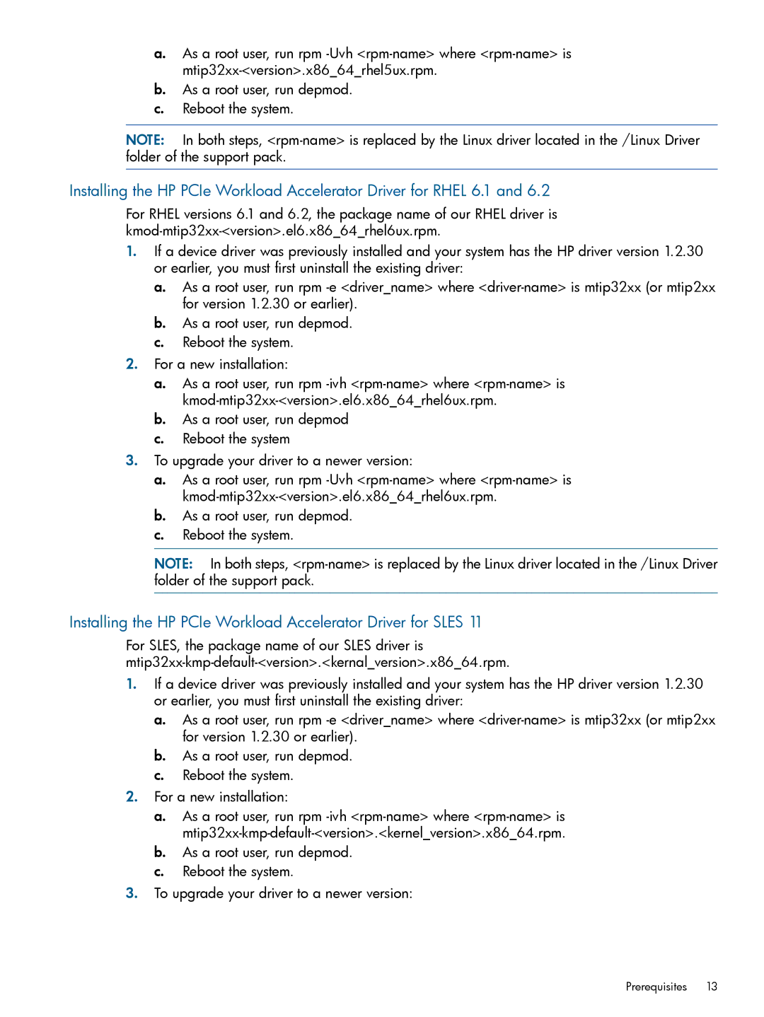 HP Ie Workload Accelerators for Servers manual Installing the HP PCIe Workload Accelerator Driver for Sles 