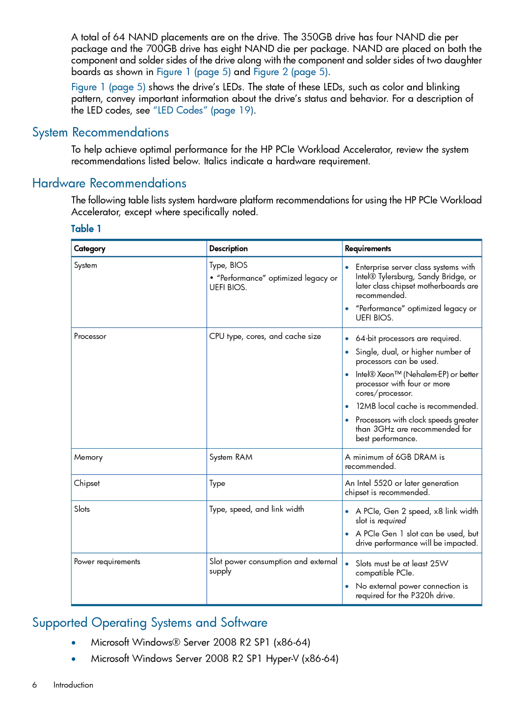 HP Ie Workload Accelerators for Servers manual System Recommendations, Hardware Recommendations 