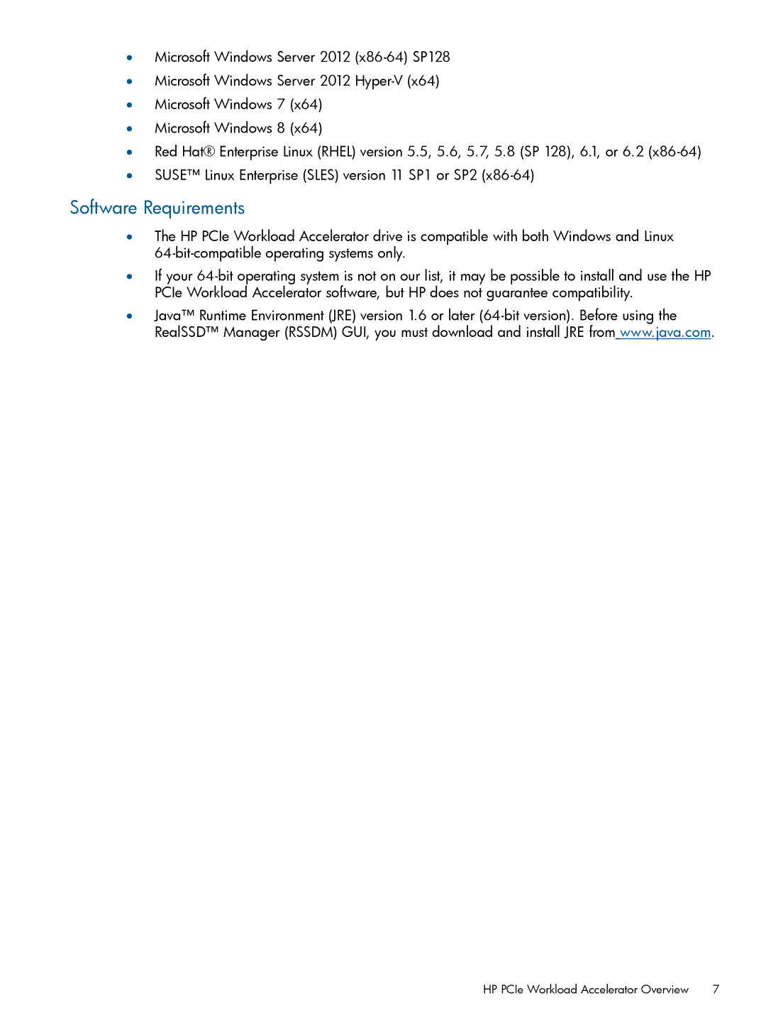 HP Ie Workload Accelerators for Servers manual Software Requirements 