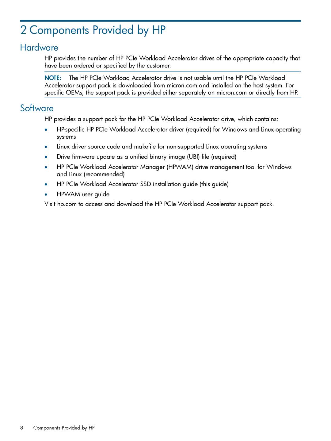 HP Ie Workload Accelerators for Servers manual Components Provided by HP, Hardware 