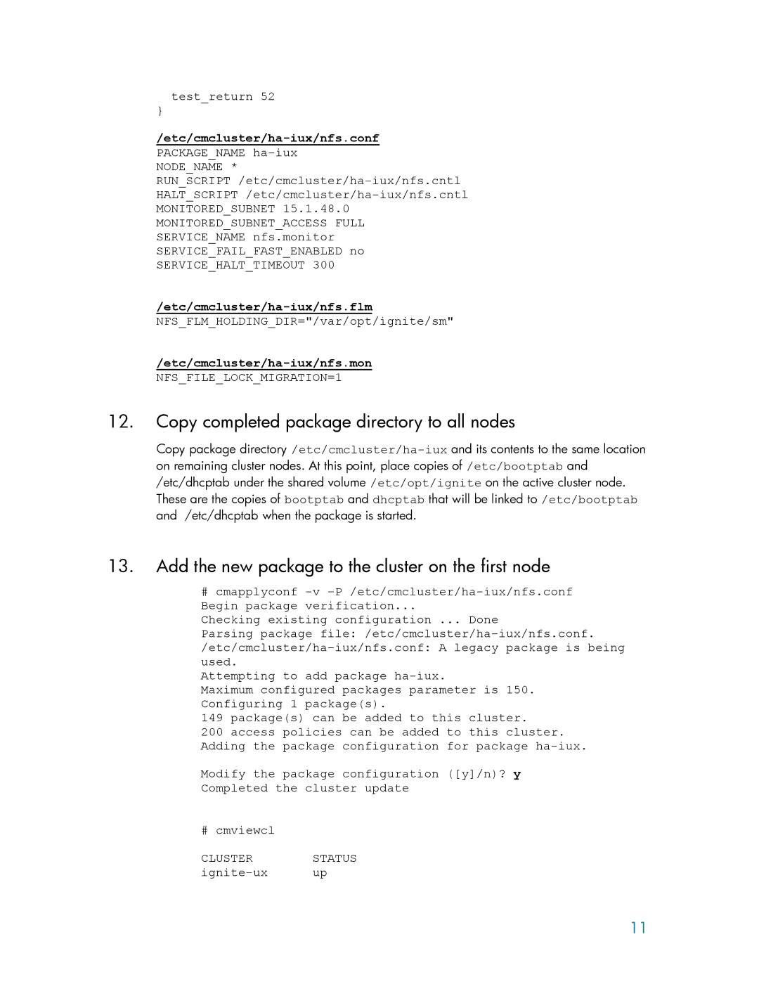 HP Ignite-UX manual Copy completed package directory to all nodes, Add the new package to the cluster on the first node 