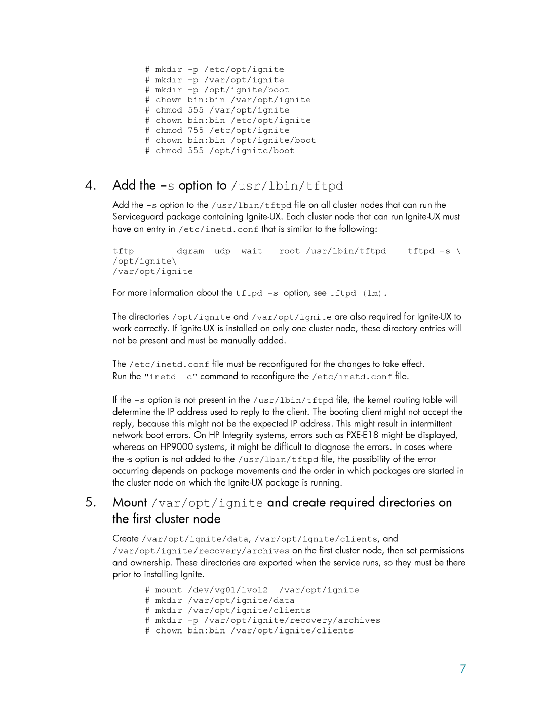 HP Ignite-UX manual Add the -soption to /usr/lbin/tftpd 