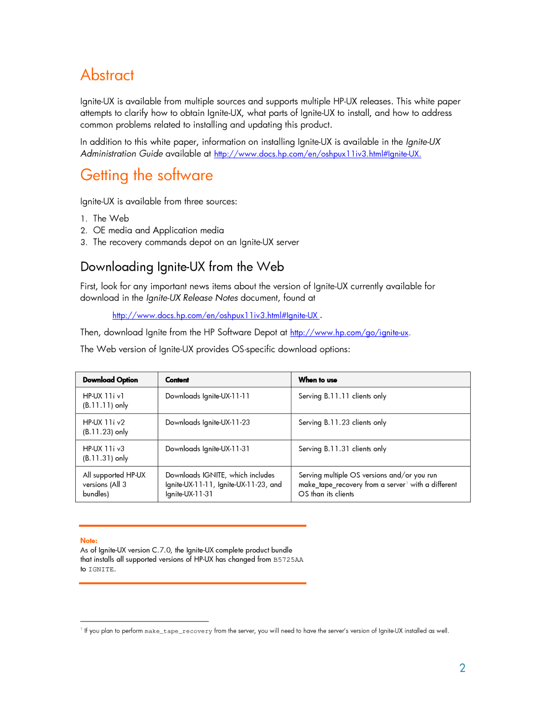 HP manual Abstract, Getting the software, Downloading Ignite-UX from the Web 