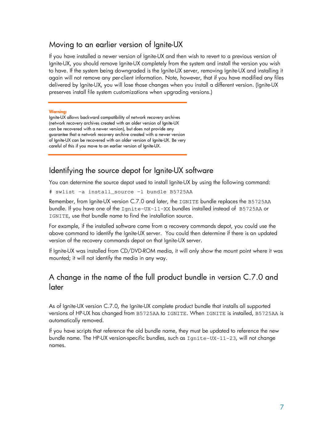 HP manual Moving to an earlier version of Ignite-UX, Identifying the source depot for Ignite-UX software 