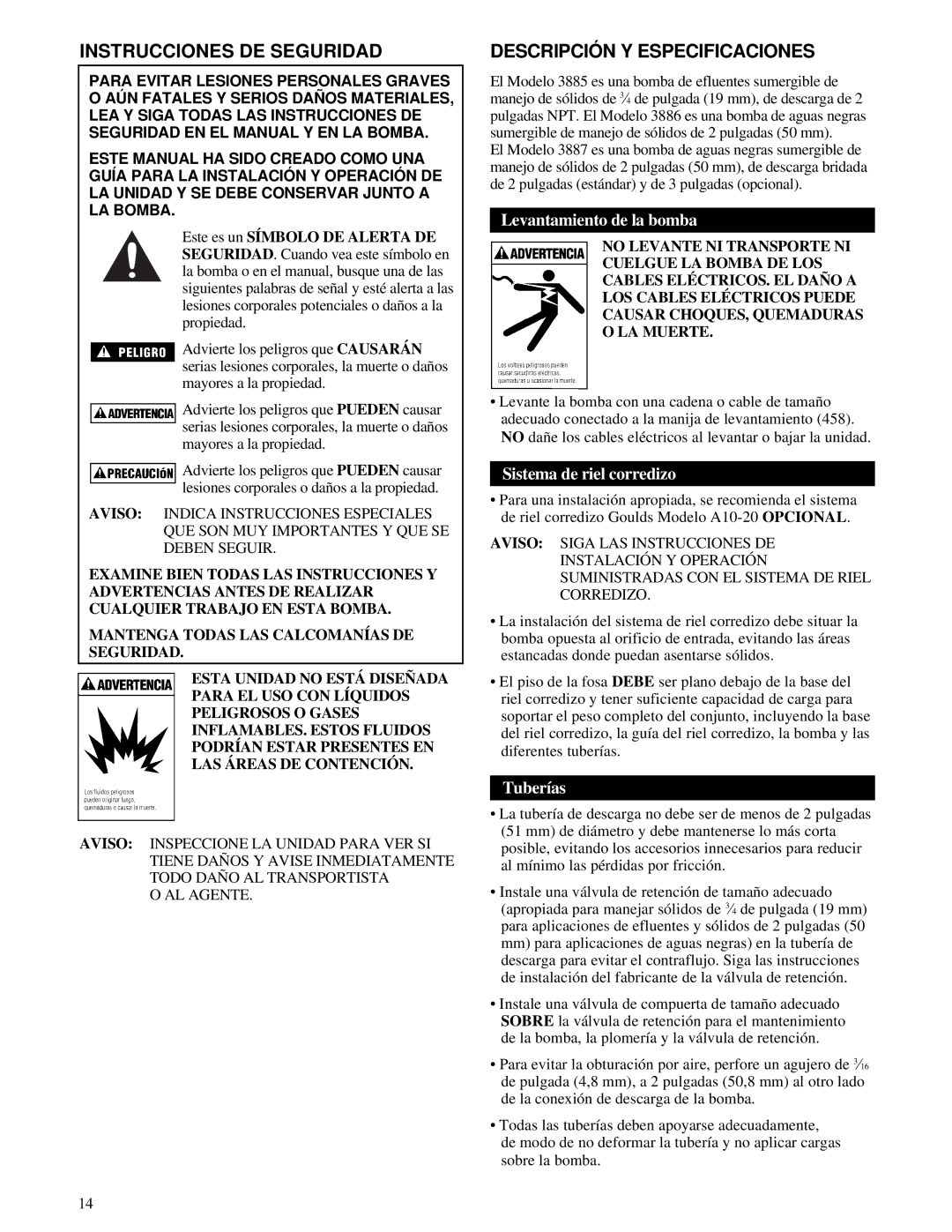 HP 3885, IM059R02, 3886 manual Levantamiento de la bomba, Sistema de riel corredizo, Tuberías 