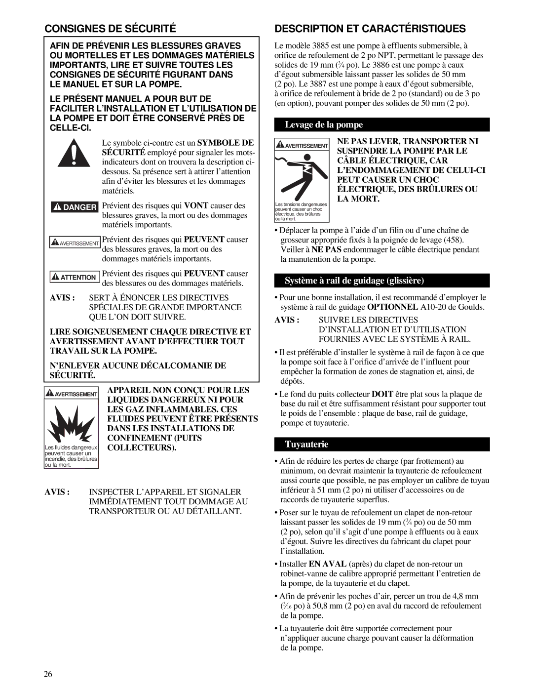 HP 3885, IM059R02, 3886 manual Levage de la pompe, Système à rail de guidage glissière, Tuyauterie 