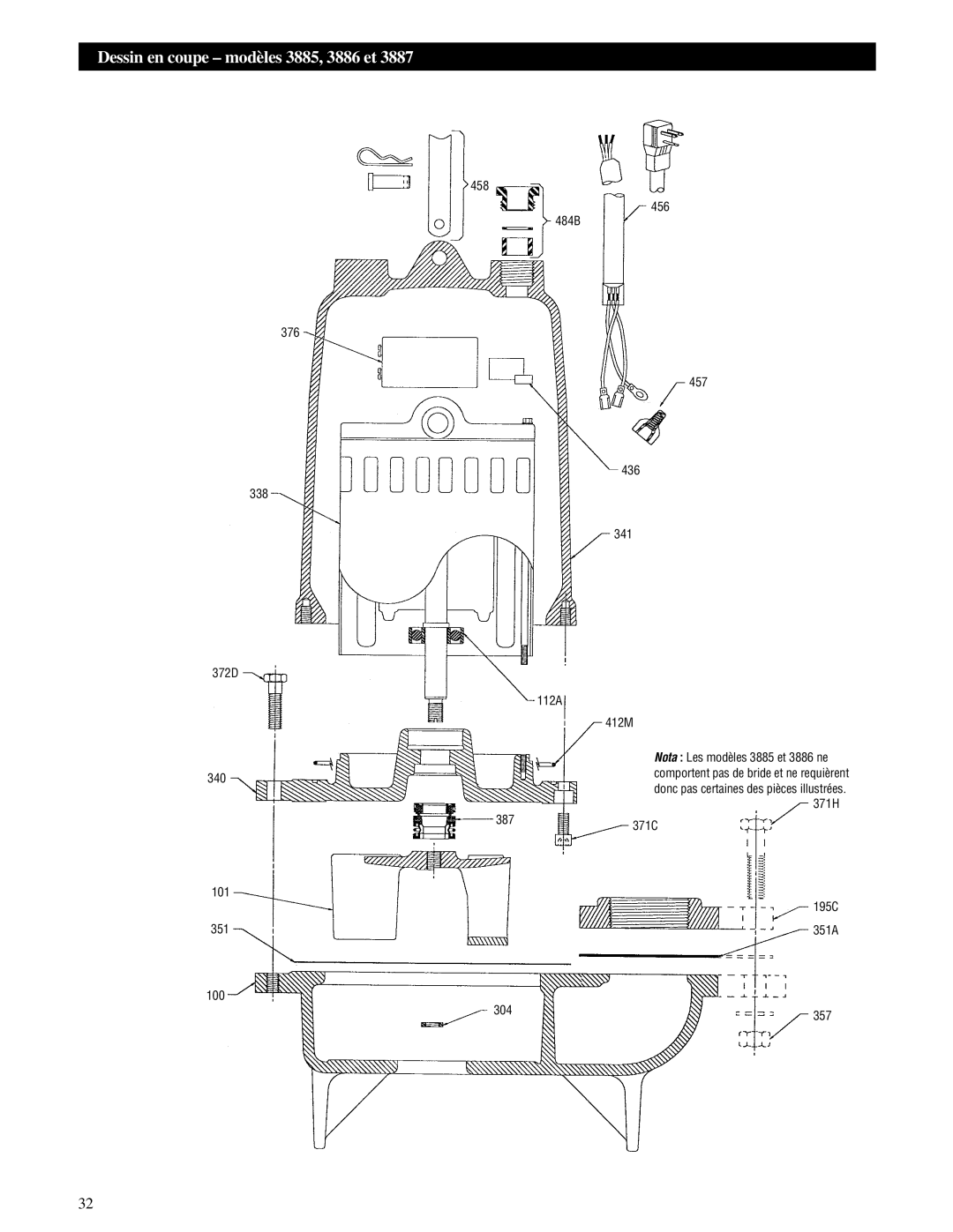 HP IM059R02 manual Dessin en coupe modèles 3885, 3886 et, 371H 387371C 195C 351A 