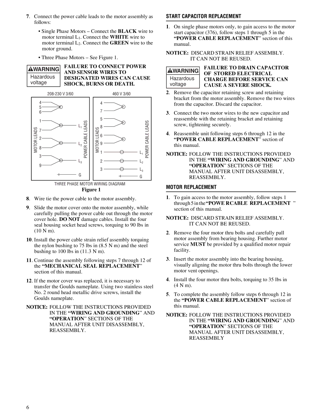 HP IM059R02, 3886, 3885 manual Start Capacitor Replacement, Motor Replacement 