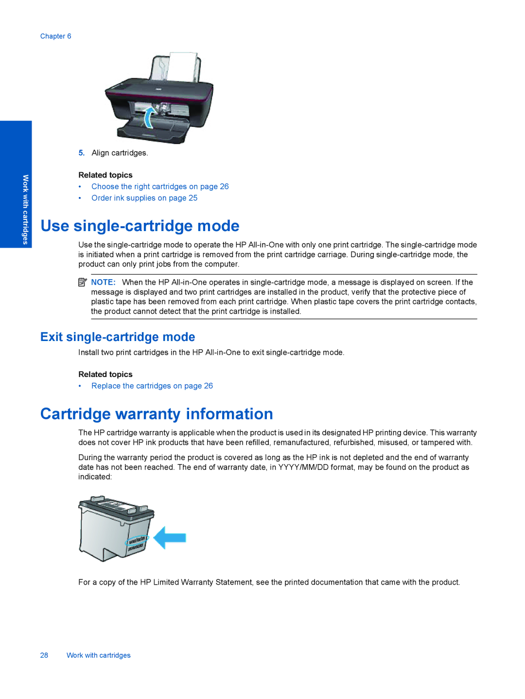 HP Ink Advantage 2060 - K1 manual Use single-cartridge mode, Cartridge warranty information 