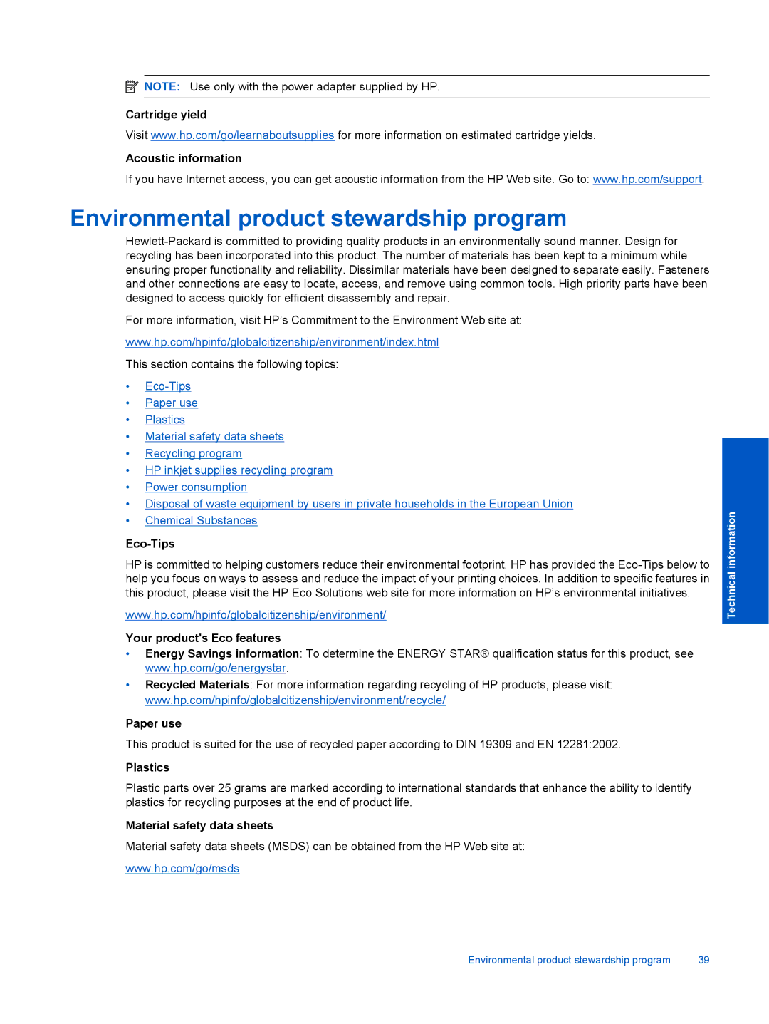 HP Ink Advantage 2060 - K1 manual Environmental product stewardship program 