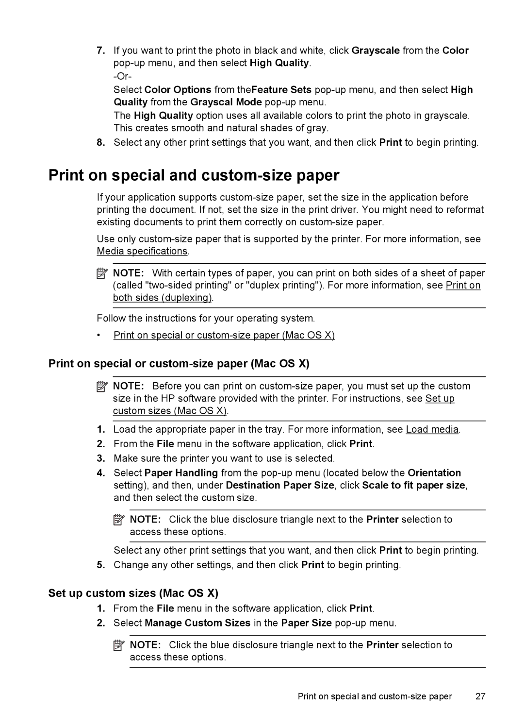 HP L411A Inkjet CN551A#B1H manual Print on special and custom-size paper, Print on special or custom-size paper Mac OS 