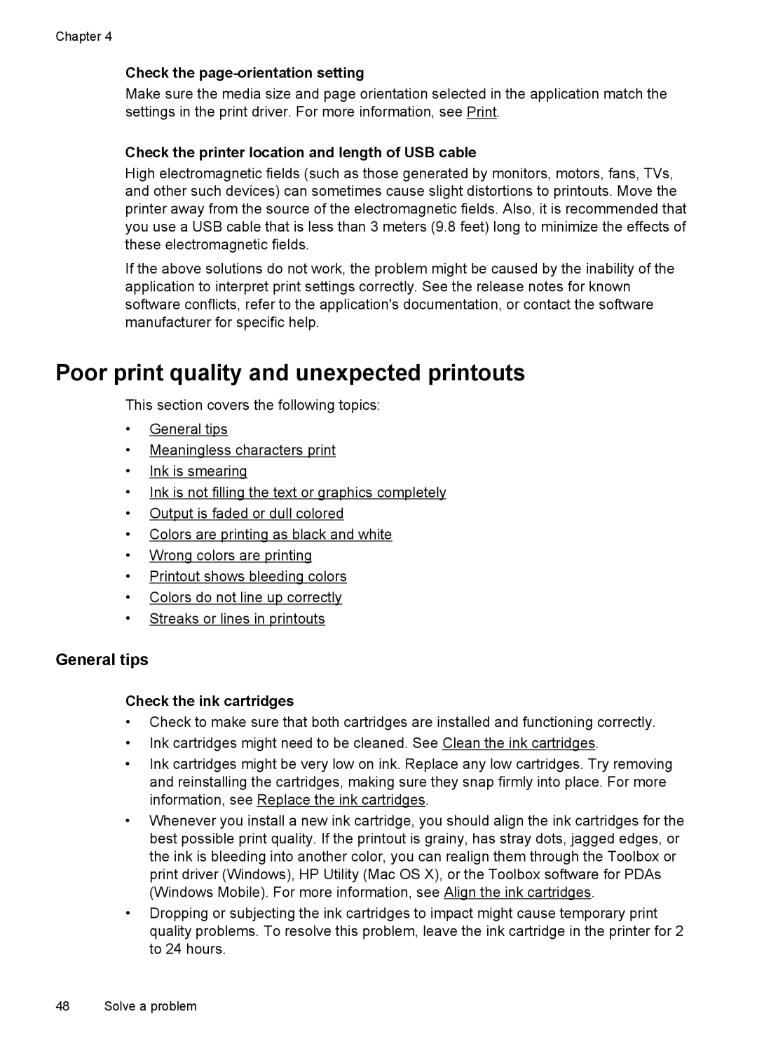 HP Inkjet CN551A#201 manual Poor print quality and unexpected printouts, General tips, Check the page-orientation setting 