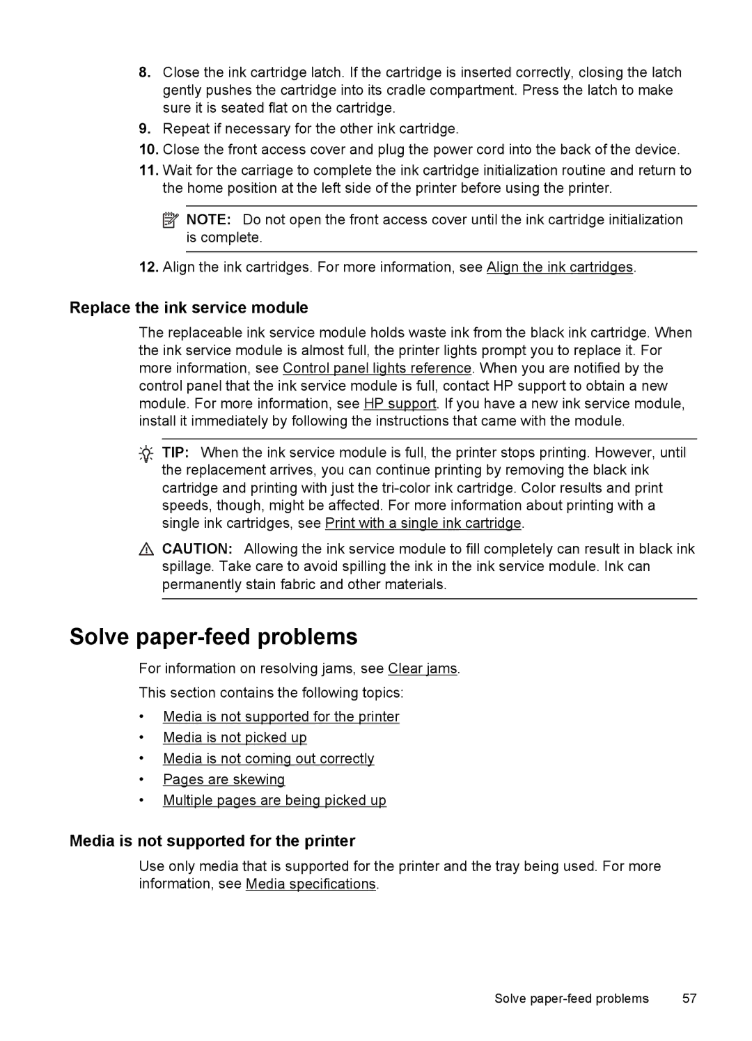 HP L411A Inkjet CN551A#B1H, Inkjet CN551A#201 manual Solve paper-feed problems, Replace the ink service module 