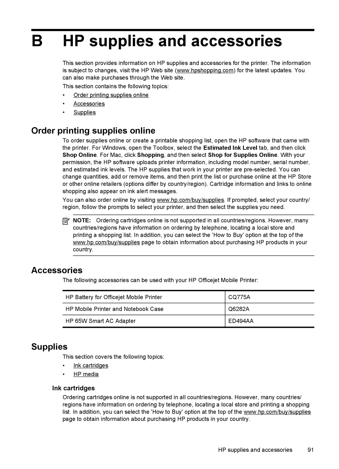 HP L411A Inkjet CN551A#B1H manual HP supplies and accessories, Order printing supplies online, Accessories, Supplies 