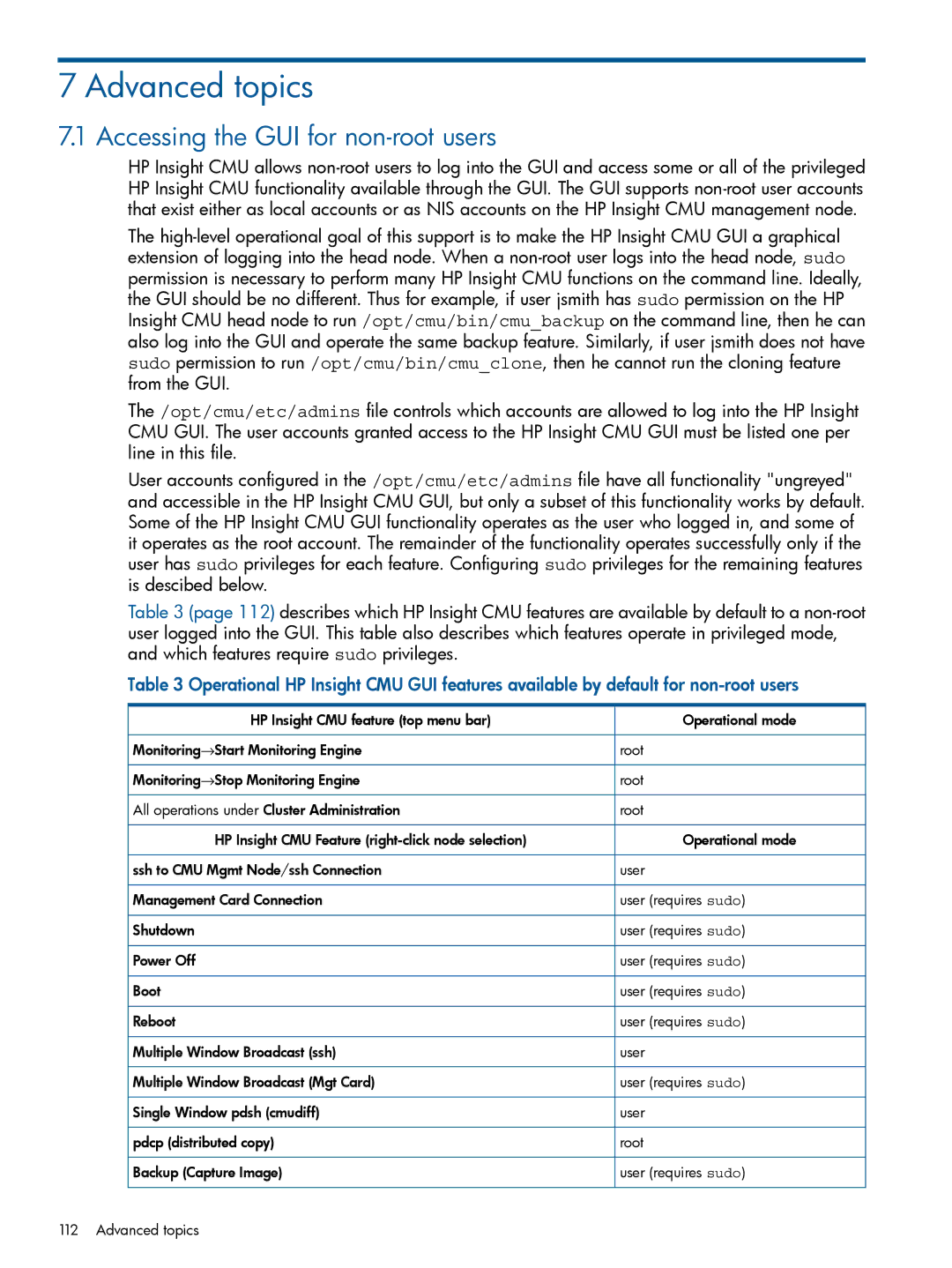 HP Insight Cluster Management Utility manual Advanced topics, Accessing the GUI for non-root users 