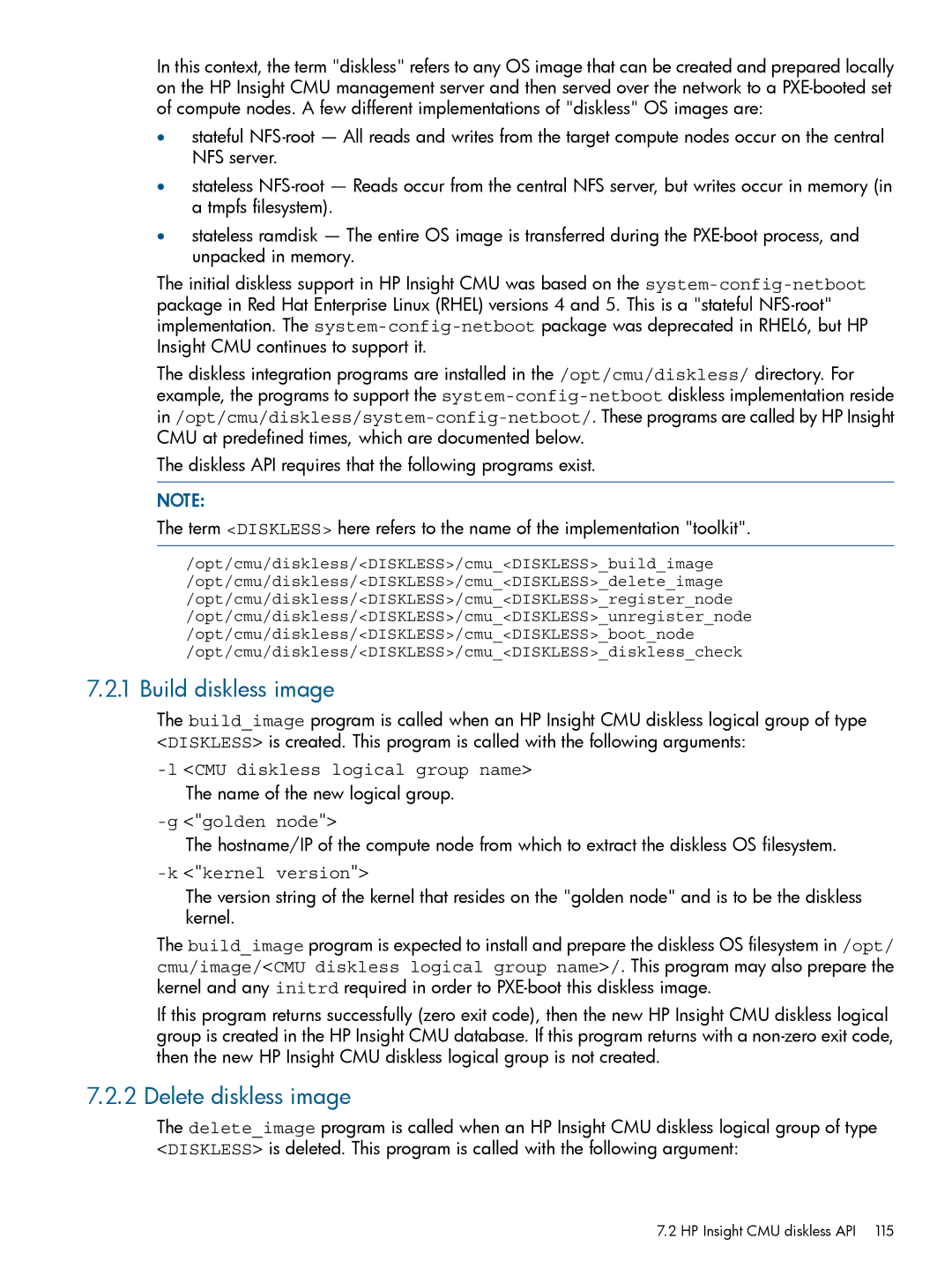 HP Insight Cluster Management Utility manual Build diskless image, Delete diskless image, Name of the new logical group 