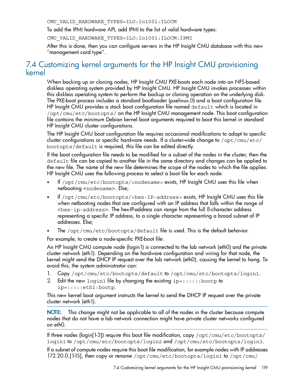 HP Insight Cluster Management Utility manual CMUVALIDHARDWARETYPES=ILOlo100iILOCMIPMI 