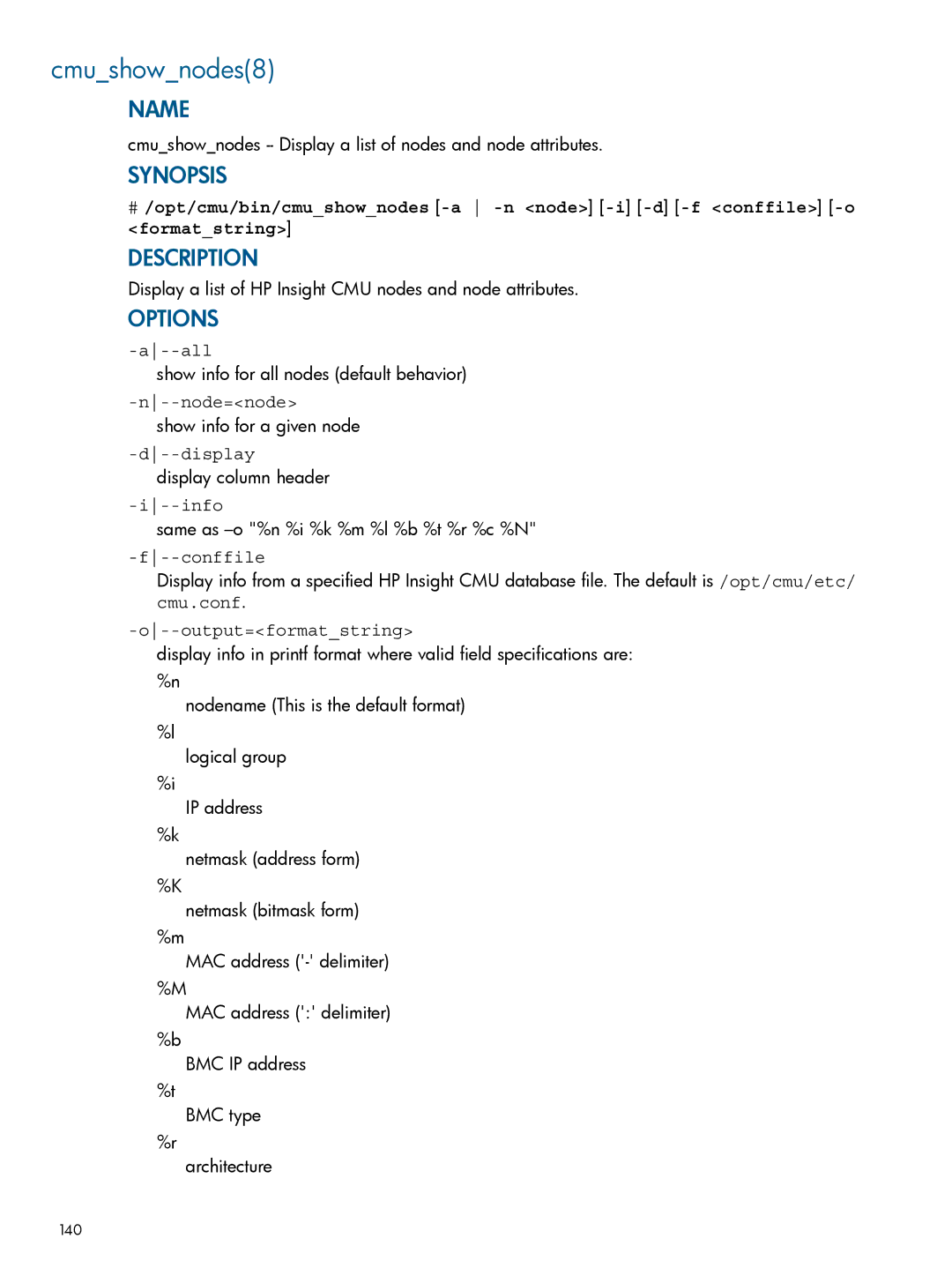 HP Insight Cluster Management Utility manual Cmushownodes8 