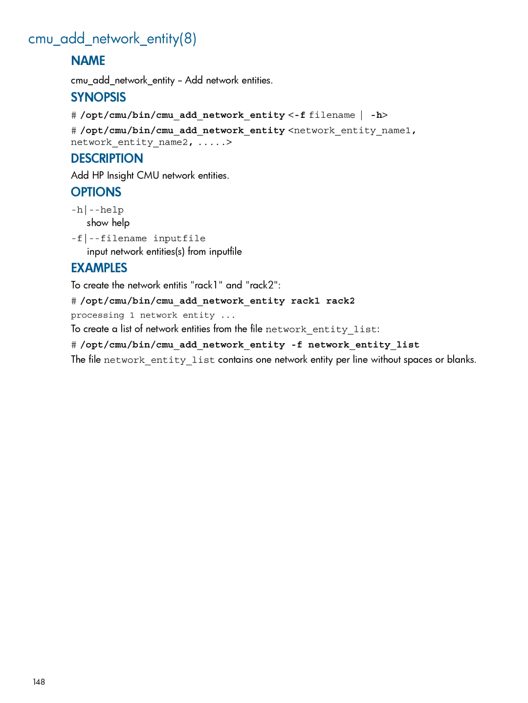 HP Insight Cluster Management Utility manual Cmuaddnetworkentity8, Filename inputfile 