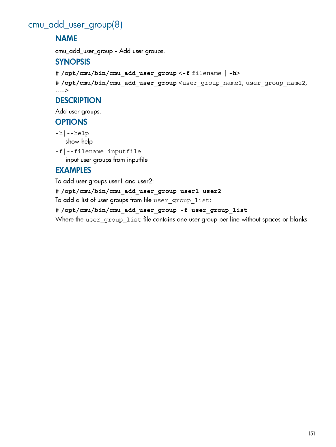 HP Insight Cluster Management Utility manual Cmuaddusergroup8, # /opt/cmu/bin/cmuaddusergroup user1 user2 