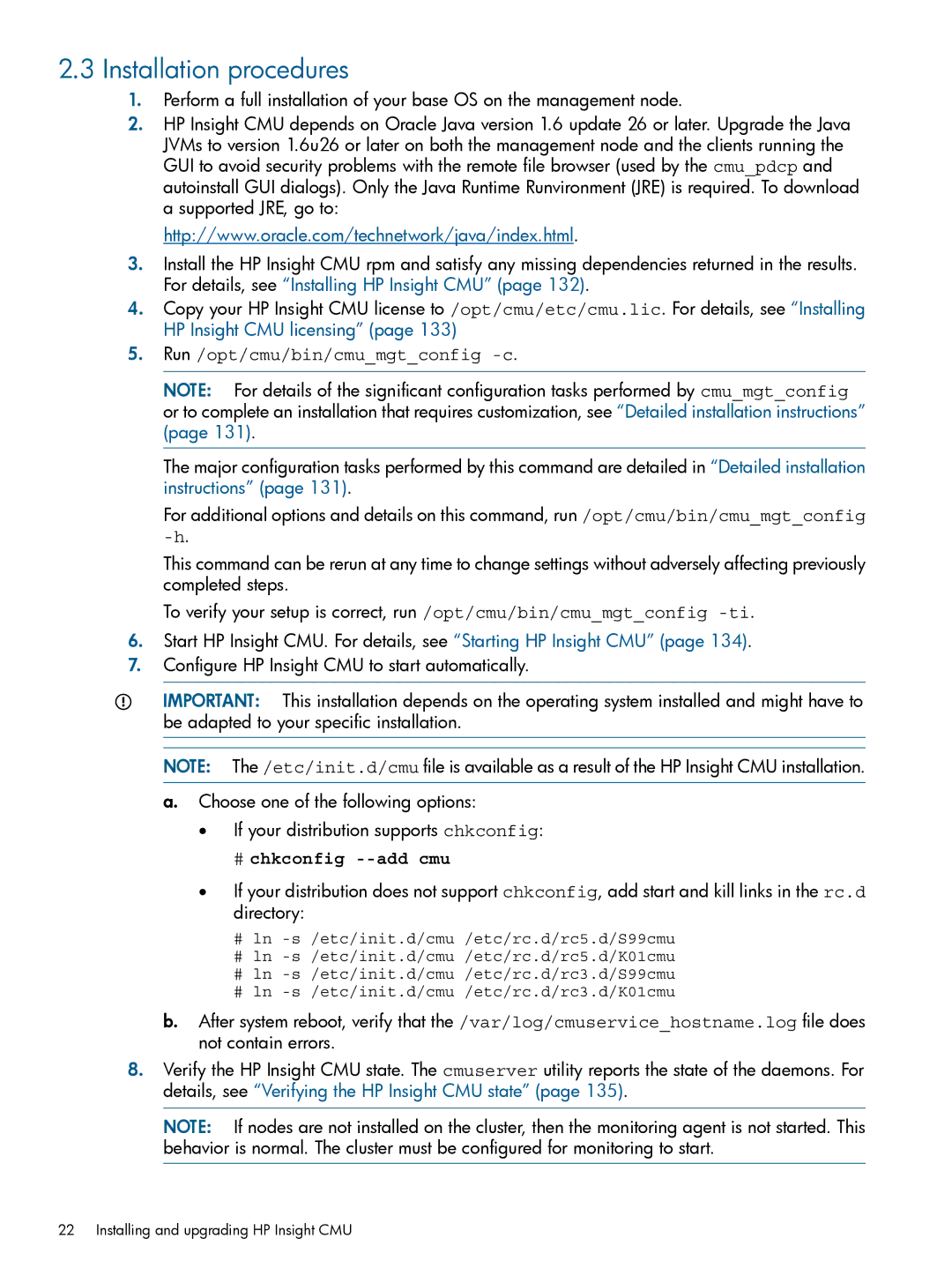 HP Insight Cluster Management Utility Installation procedures, Run /opt/cmu/bin/cmumgtconfig -c, # chkconfig --add cmu 