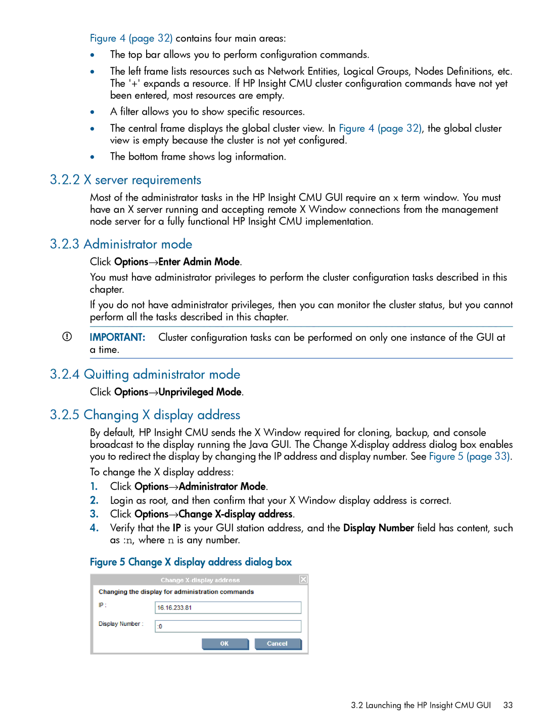 HP Insight Cluster Management Utility manual Server requirements, Administrator mode, Quitting administrator mode 