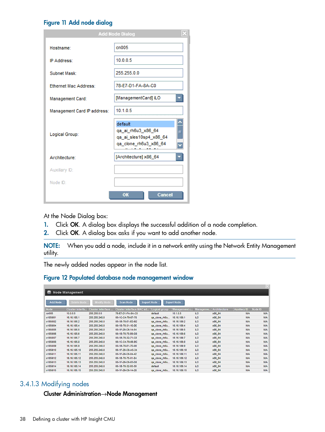 HP Insight Cluster Management Utility manual Modifying nodes, Cluster Administration→Node Management 