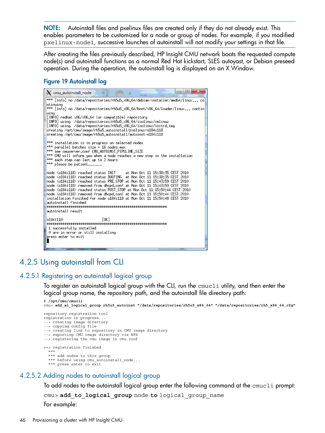 HP Insight Cluster Management Utility manual Using autoinstall from CLI, Registering an autoinstall logical group 