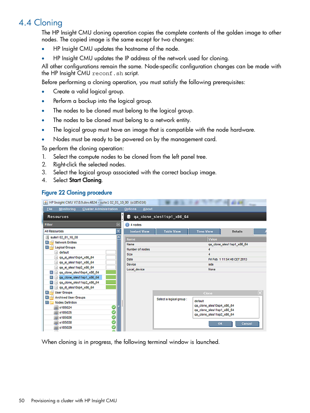 HP Insight Cluster Management Utility manual Cloning procedure 