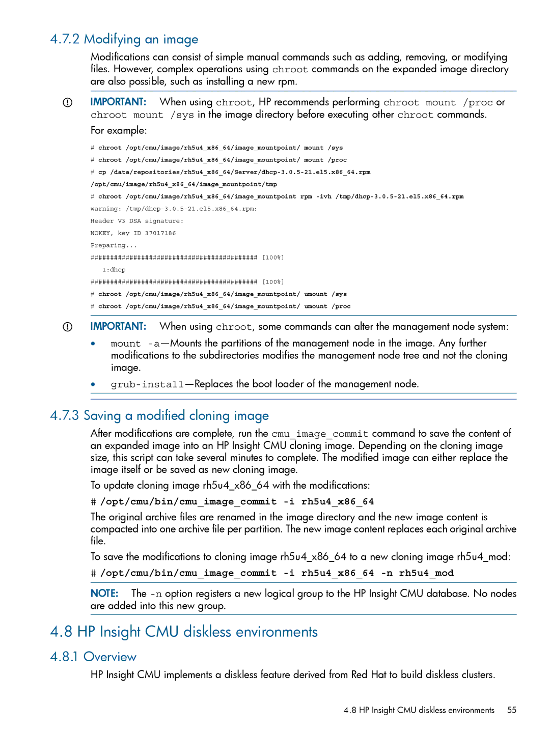 HP Insight Cluster Management Utility manual HP Insight CMU diskless environments, Modifying an image 