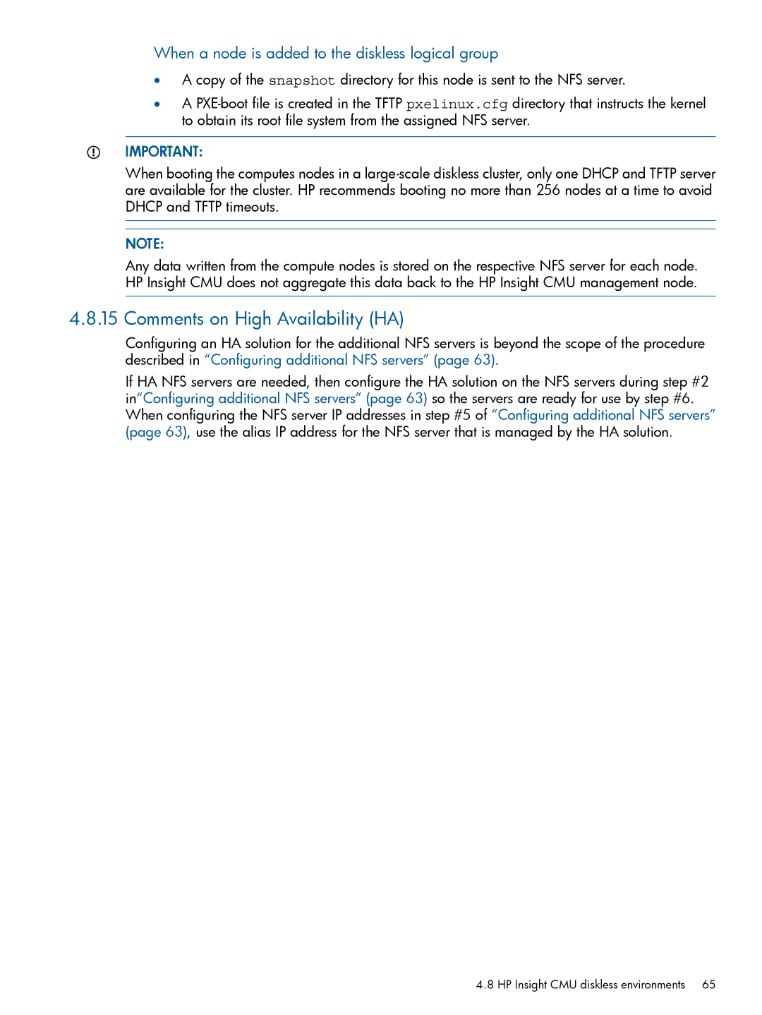 HP Insight Cluster Management Utility Comments on High Availability HA, When a node is added to the diskless logical group 