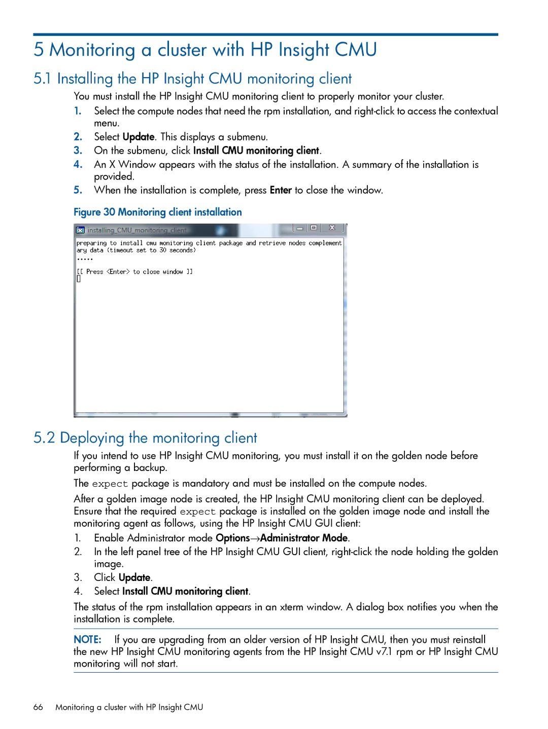 HP Insight Cluster Management Utility manual Monitoring a cluster with HP Insight CMU, Deploying the monitoring client 