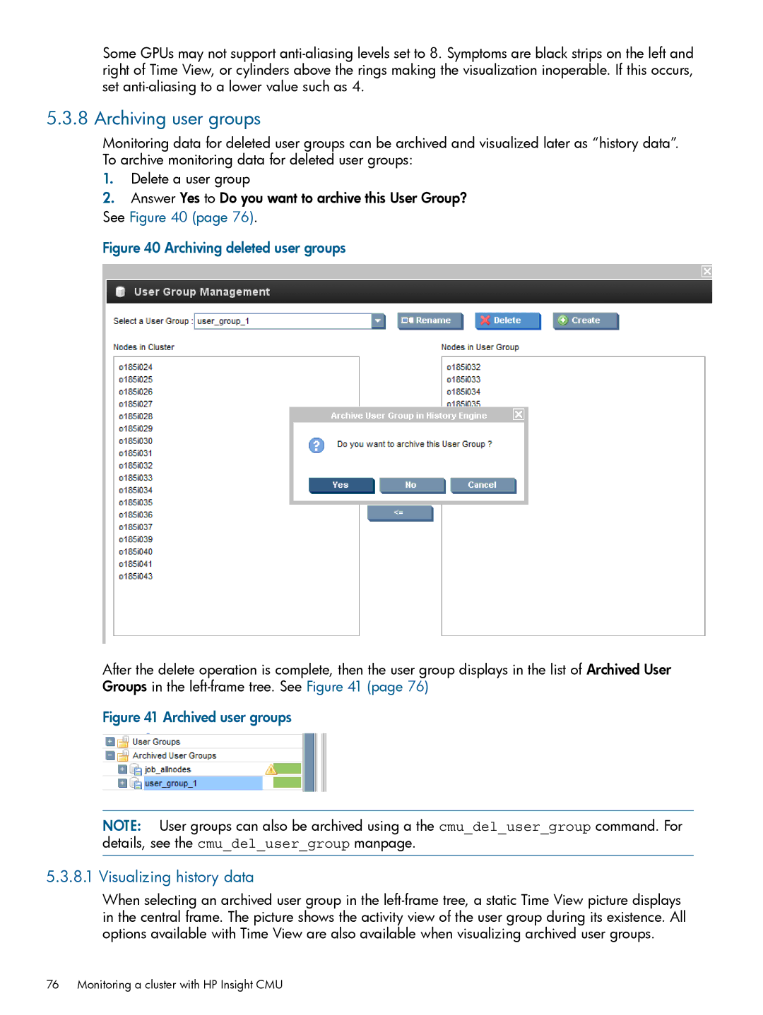 HP Insight Cluster Management Utility manual Archiving user groups, Visualizing history data 