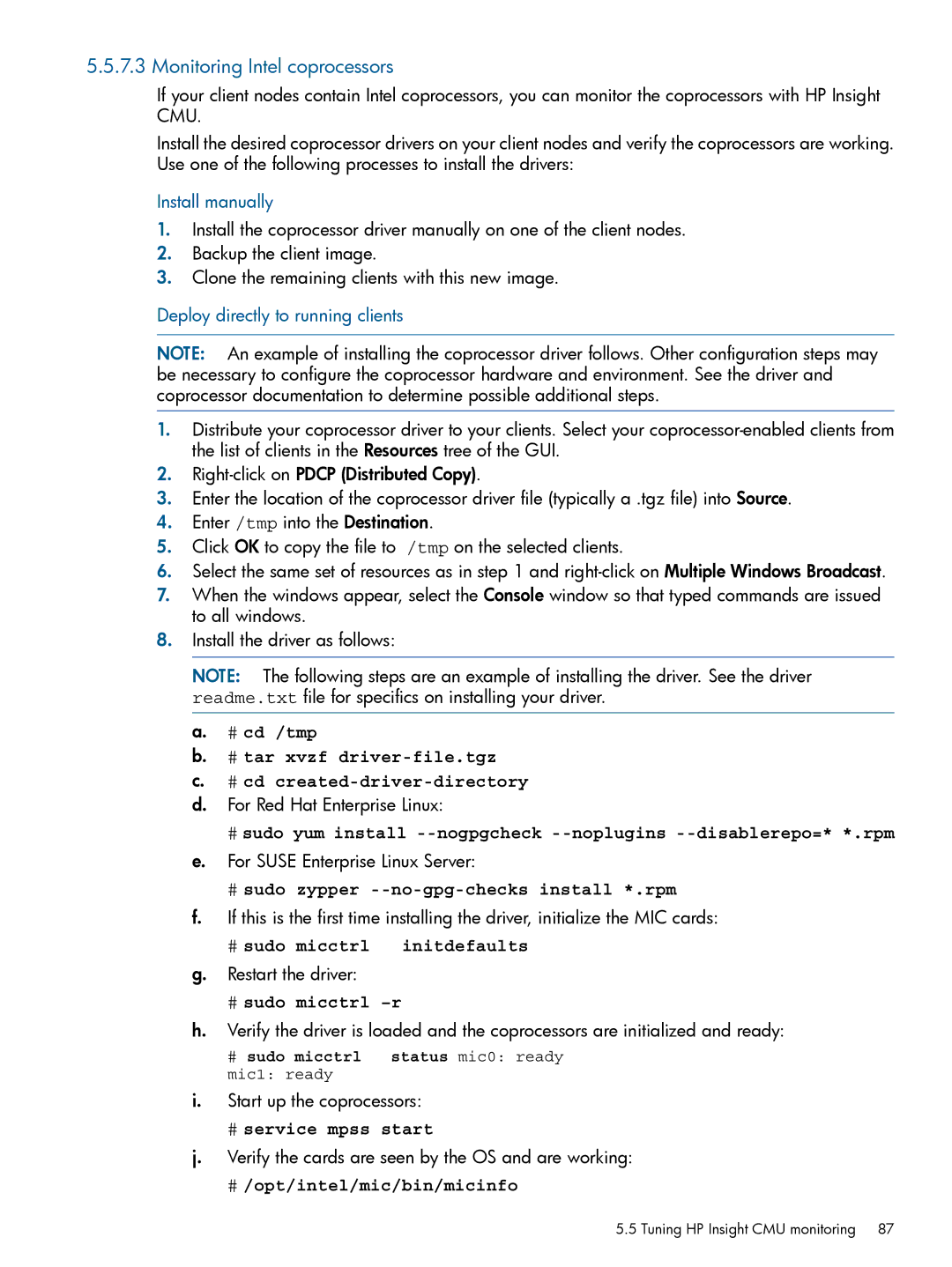 HP Insight Cluster Management Utility manual Monitoring Intel coprocessors 