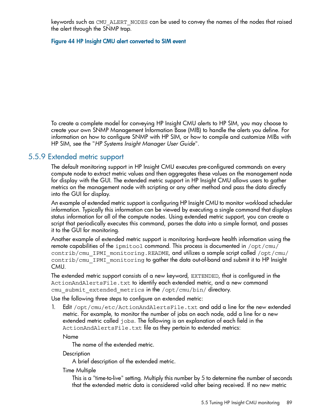 HP Insight Cluster Management Utility manual Extended metric support, HP Insight CMU alert converted to SIM event 
