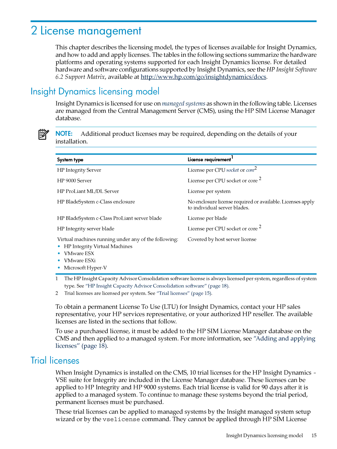 HP INSIGHT DYNAMICS T8671-91017 manual License management, Insight Dynamics licensing model, Trial licenses 