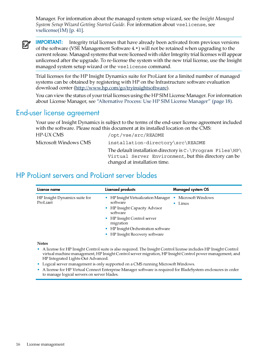 HP INSIGHT DYNAMICS T8671-91017 manual License name Licensed products Managed system OS 