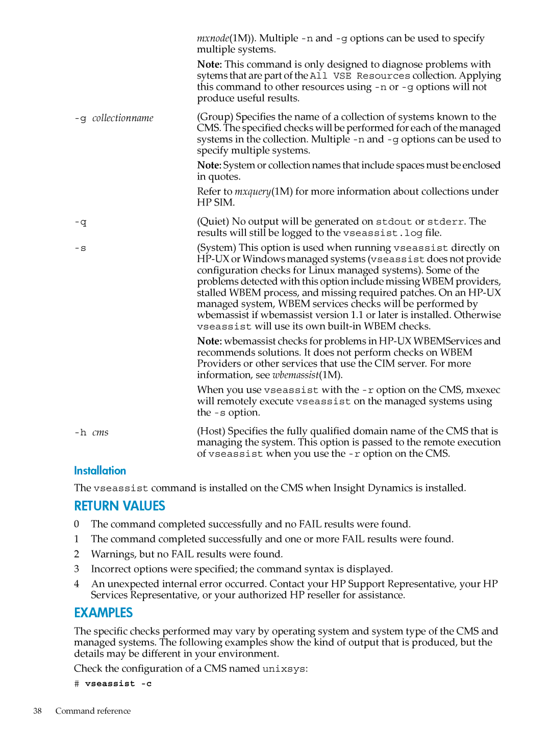 HP INSIGHT DYNAMICS T8671-91017 manual Return Values 