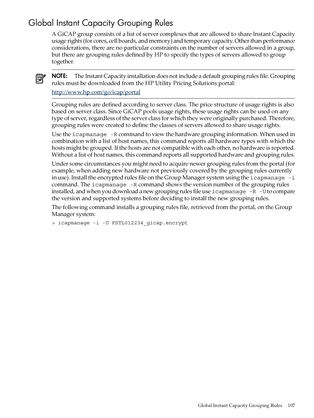 HP Instant Capacity (iCAP) manual Global Instant Capacity Grouping Rules 