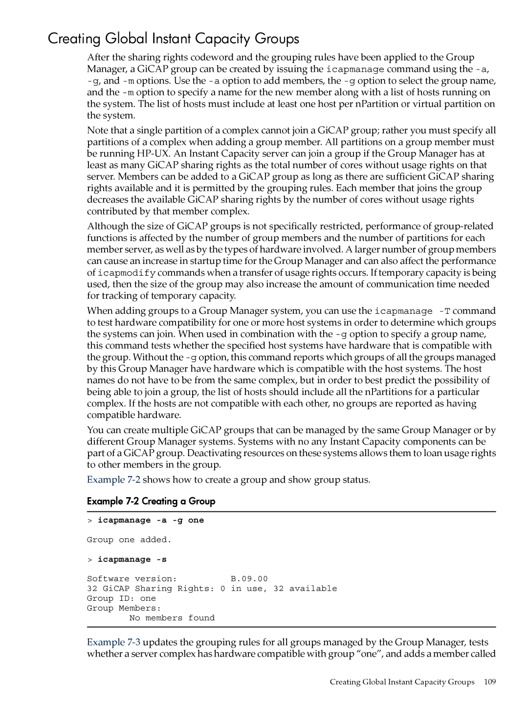 HP Instant Capacity (iCAP) manual Creating Global Instant Capacity Groups, Example 7-2 Creating a Group 