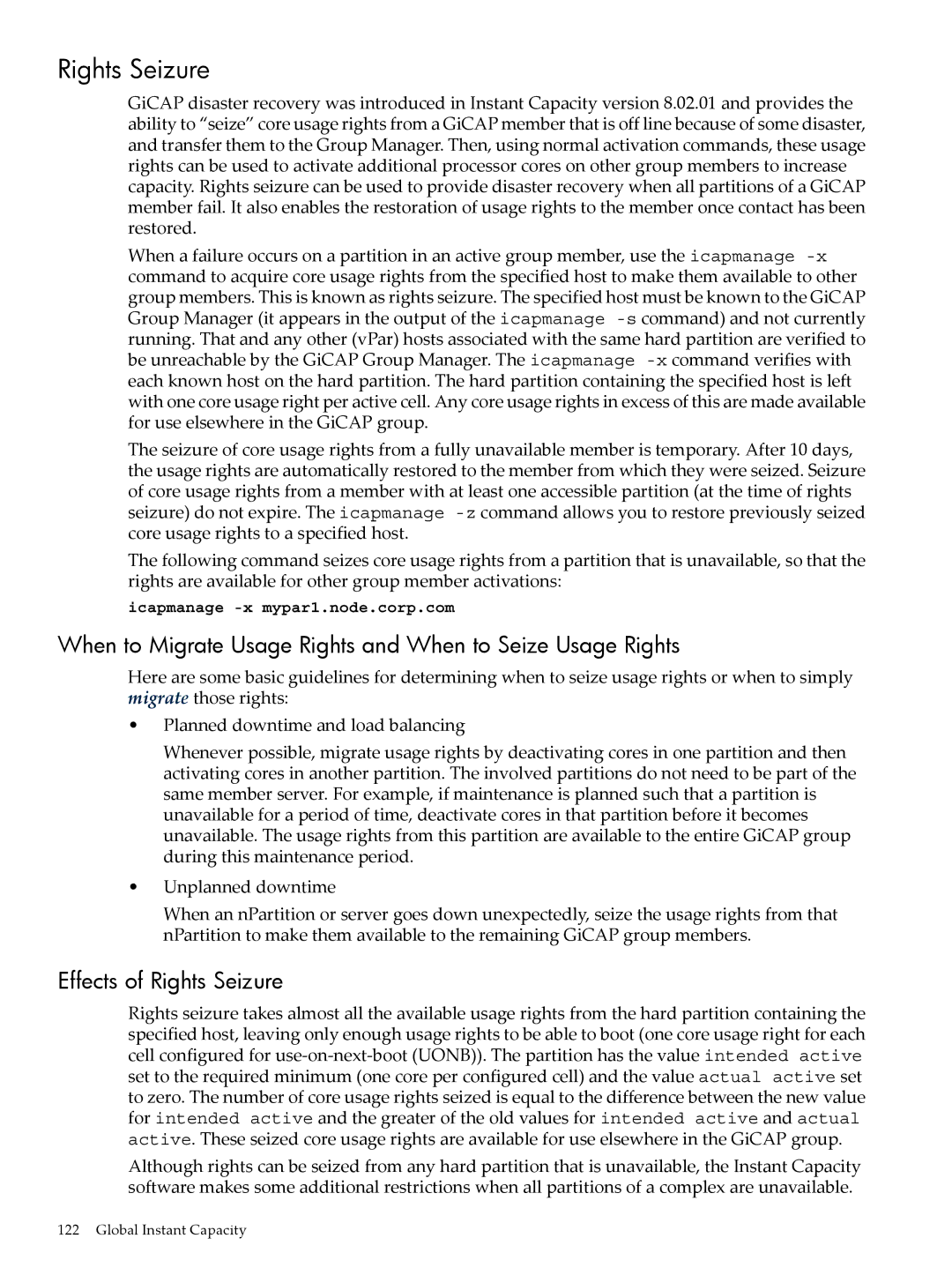 HP Instant Capacity (iCAP) manual Rights Seizure, When to Migrate Usage Rights and When to Seize Usage Rights 