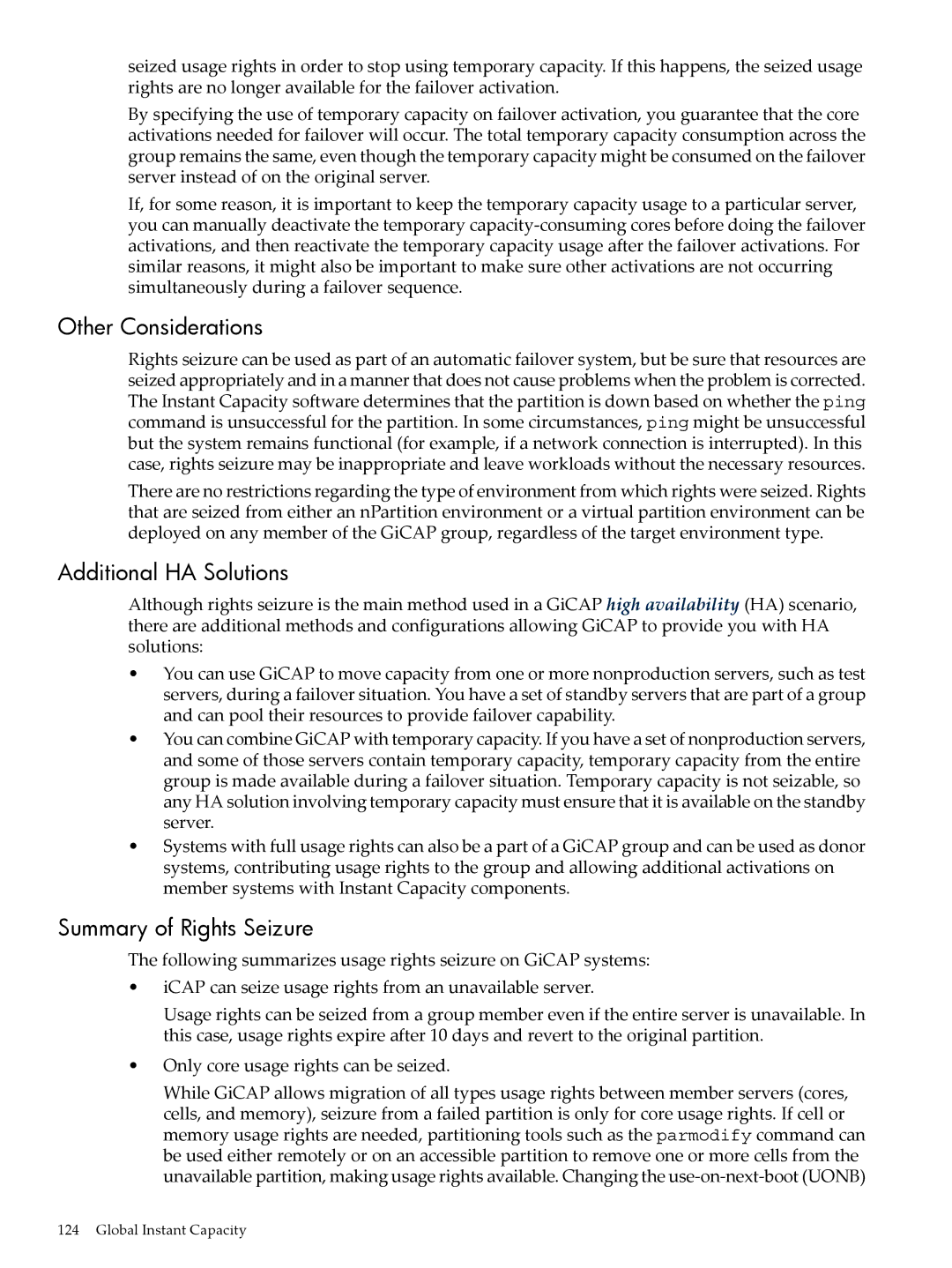 HP Instant Capacity (iCAP) manual Other Considerations, Additional HA Solutions, Summary of Rights Seizure 