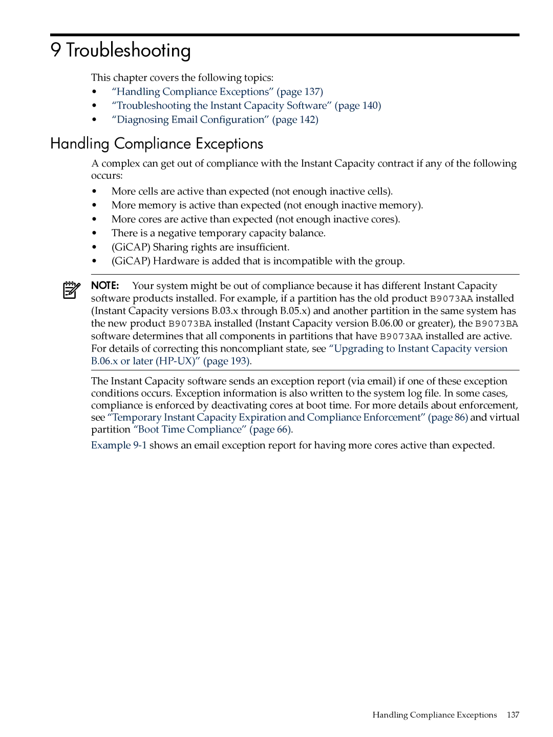 HP Instant Capacity (iCAP) manual Troubleshooting, Handling Compliance Exceptions 