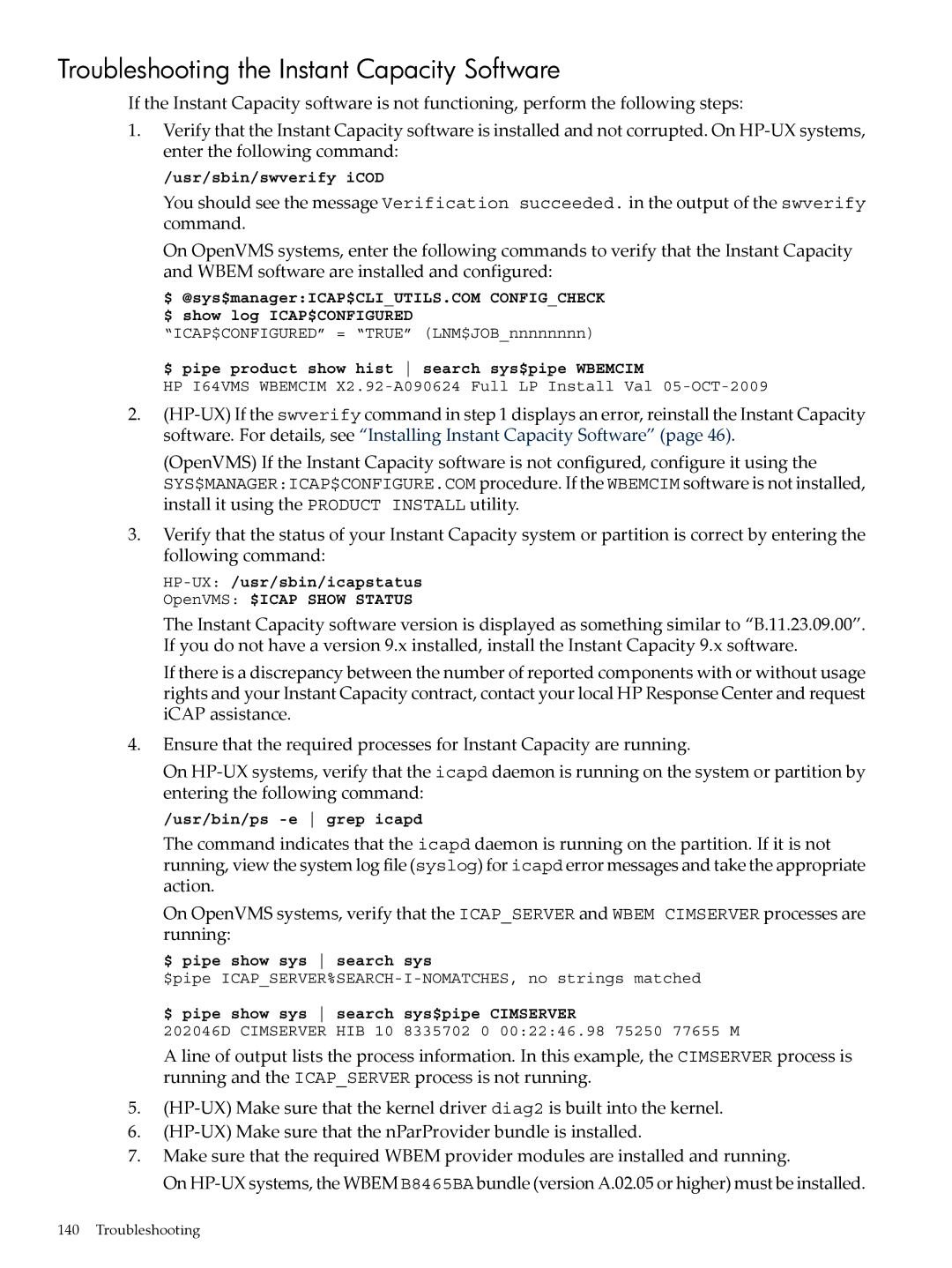 HP Instant Capacity (iCAP) manual Troubleshooting the Instant Capacity Software 