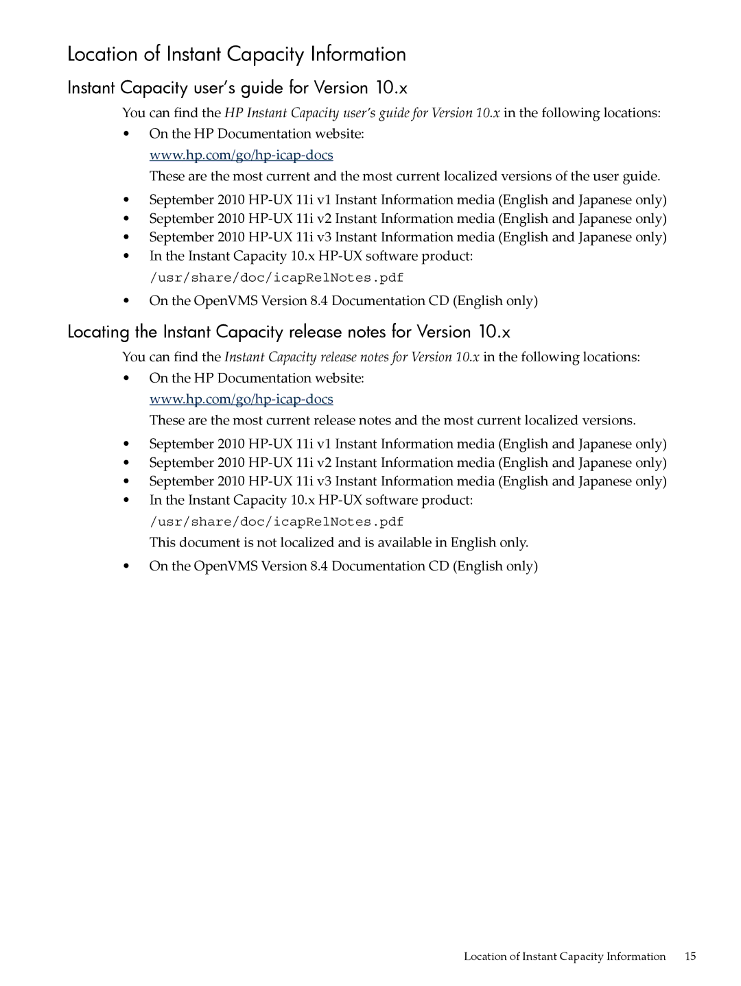 HP Instant Capacity (iCAP) manual Location of Instant Capacity Information, Instant Capacity user’s guide for Version 